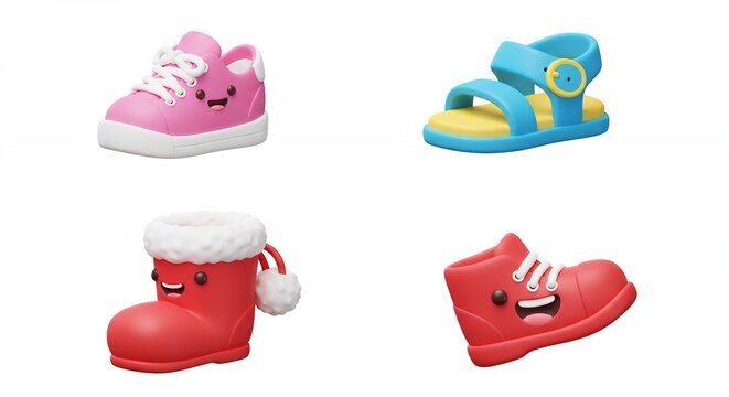Cartoon childrens shoes in vibrant colors