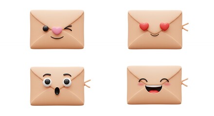 Cartoon envelopes with emojis