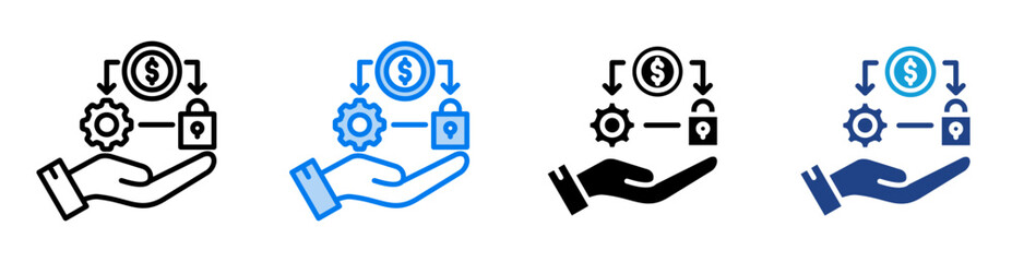 Expense reduction icon set multiple style collection