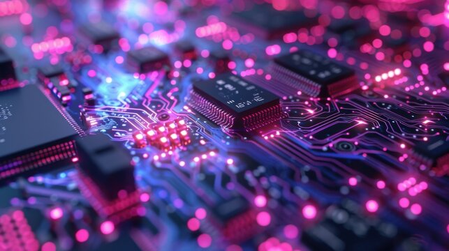 Abstract geometric design with futuristic blue and purple gradients and soft glowing lines