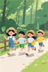 
Summer in search of insects! Illustration of outings and leisure activities Having fun in the forest, experiencing the forest with friends