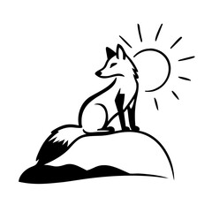 Fox Silhouette Sitting Alert on Sunrise Ridge