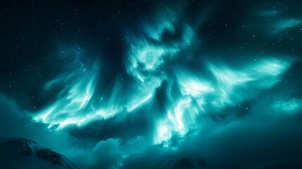 Fototapeta premium Vivid aurora borealis illuminates a star-studded night sky.