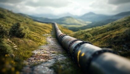 Pipeline gas industrial supply on hill with sky view
