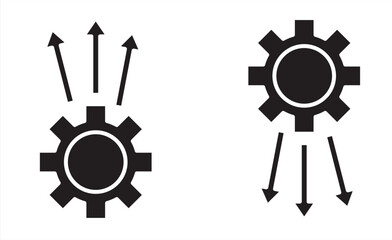 Gear icon with up and down arrows, black. System upgrade icon, gear with arrows, Vector Illustration.