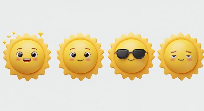 Cute cartoon sun faces design element