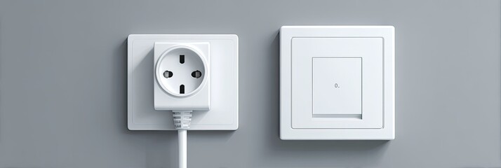 White electrical outlet and switch on gray wall