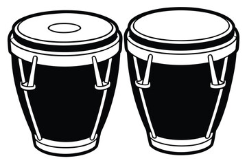 Musical bongos silhouette on white background