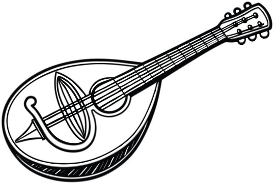 black and white mandolin musical instrument clip art preview