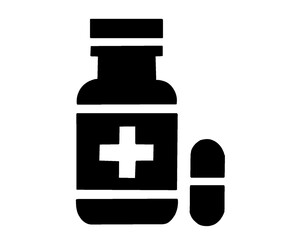 Medicine bottle silhouette, health icon, icon isolated on white background
