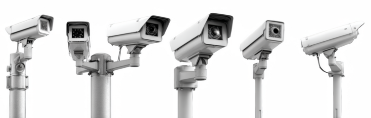 Modern security cameras monitoring for safety and protection in urban environment