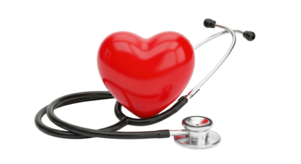 Red heart shape and stethoscope on white background