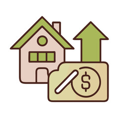 Rising home value concept with house money and upward arrow