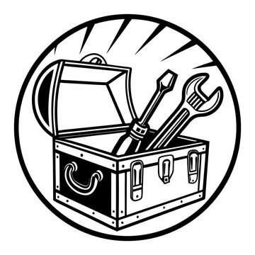 recommend clip art: Toolbox with Screwdriver and Wrench in Black and White Circle Design