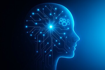 Obraz premium Digital brain with glowing circuitry representing the fusion of artificial intelligence and human thought, highlighting connectivity and innovation