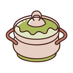 Cartoon Illustration of a Cooking Pot Filled with Green Soup or Stew