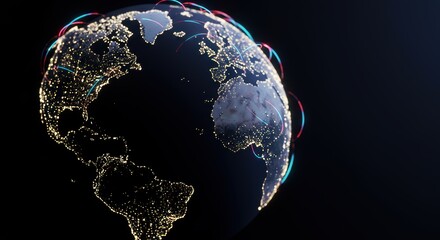 Global Network Connections Illuminate the Earth Showcasing Digital Connectivity and Information Exchange Across Continents