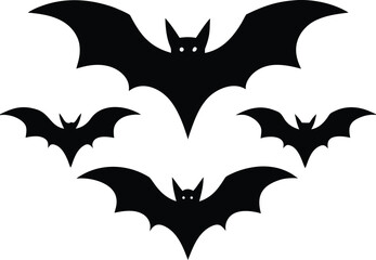 Flying Bats Three Curved Wings Vector Silhouette