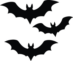 Three  Halloween  Bats in Flight Vector Silhouettes