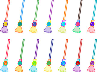 Naklejka premium ハロウィン用のジャックオーランタンのシンプルな素材イラスト(ほうき)