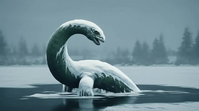 Mythical creature in frozen lake