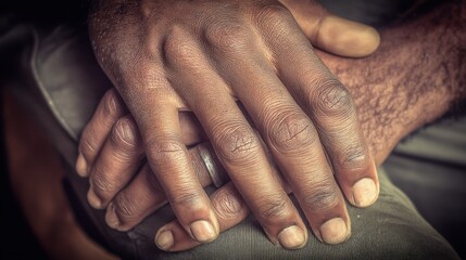 Fototapeta premium Two hands gently clasped together, symbolizing support, unity, and compassion in a close-up shot