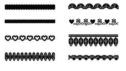 Fototapeta premium Black decorative borders with hearts and floral patterns vector