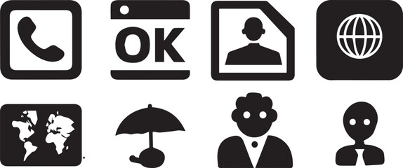 Phone globe profile map umbrella and person icons call internet