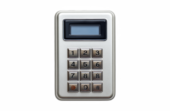 Modern keypad security system with digital display, offering access control