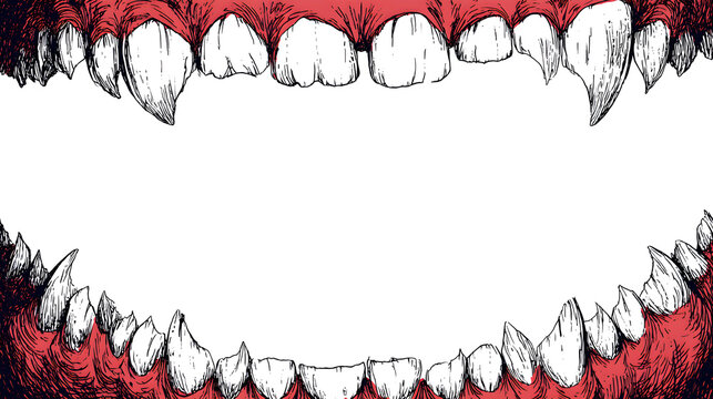 Hand-drawn vampire teeth border with center left blank for title or image insert