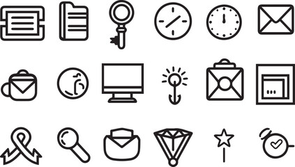 Various icons including documents clocks envelopes computer key diamond star and ribbon file