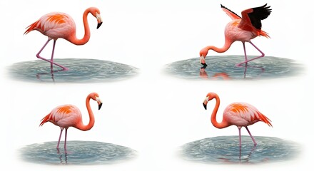 Obraz premium Pink flamingo poses collection