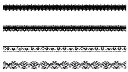 Black lace borders with hearts and ornate patterns trim white