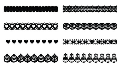 Black lace borders with hearts circles floral patterns white