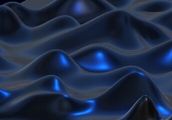 Obraz premium abstract 3d dark blue background silk liquid chrome metalic Purple wave oil shiny flowing design render wallpaper