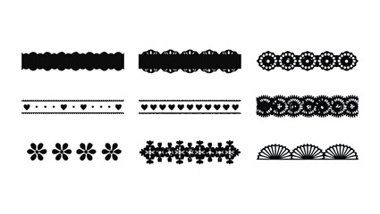 Fototapeta premium Decorative borders with floral hearts and scalloped patterns black white