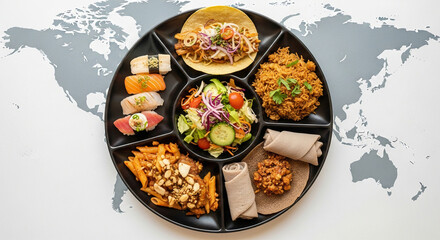 International Cuisine Platter Representing Global Flavors for World Food Day
