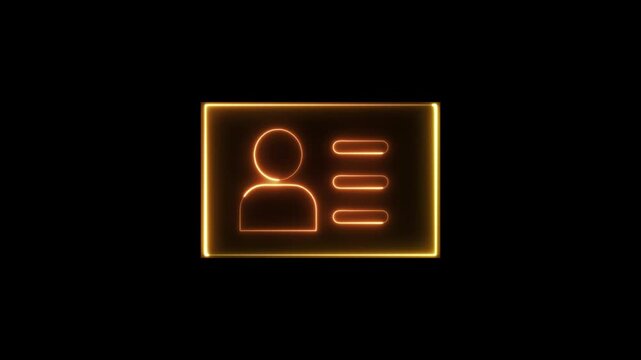 Animation of glowing neon ID Card icon. Neon Identification card outline icon . Driver's license Identification icon animation .