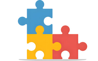 Obraz premium A simple illustration of three puzzle pieces interlocked in blue yellow and red on a white background