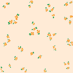 Seamless Floral Pattern with Orange Flowers on Soft Pastel Background – Vector Illustration