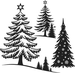 Fototapeta premium christmas tree forest silhouette with winter scene