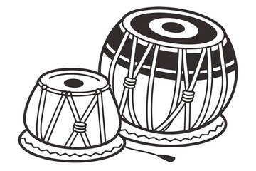 Indian tabla drum silhouette on white background musical design