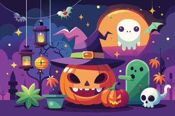Playful Halloween Dog Illustration with Vibrant Colors and Fun Holiday Theme