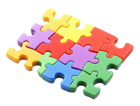 Colorful Puzzle Pieces on Transparent Background