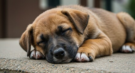 Sleepy puppy outdoors