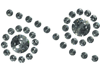 Decorated round brilliant cut diamonds isolated vector objects created by 3D modeling IOR and Abbe value caustics..