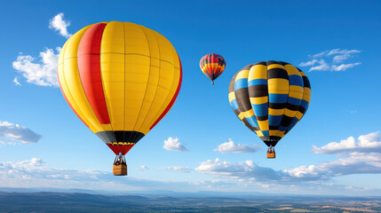 Obraz premium Colorful hot air balloons soaring clear blue sky create vibrant scene of adventure and freedom