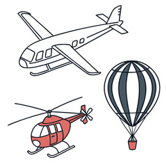 Airplane helicopter hot air balloon aviation transport