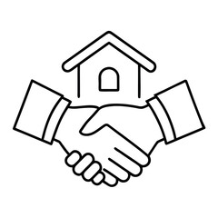 Art of handshake over a house symbolizing real estate agreement