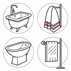 Bathroom icons featuring bathtub sink shower towel vector